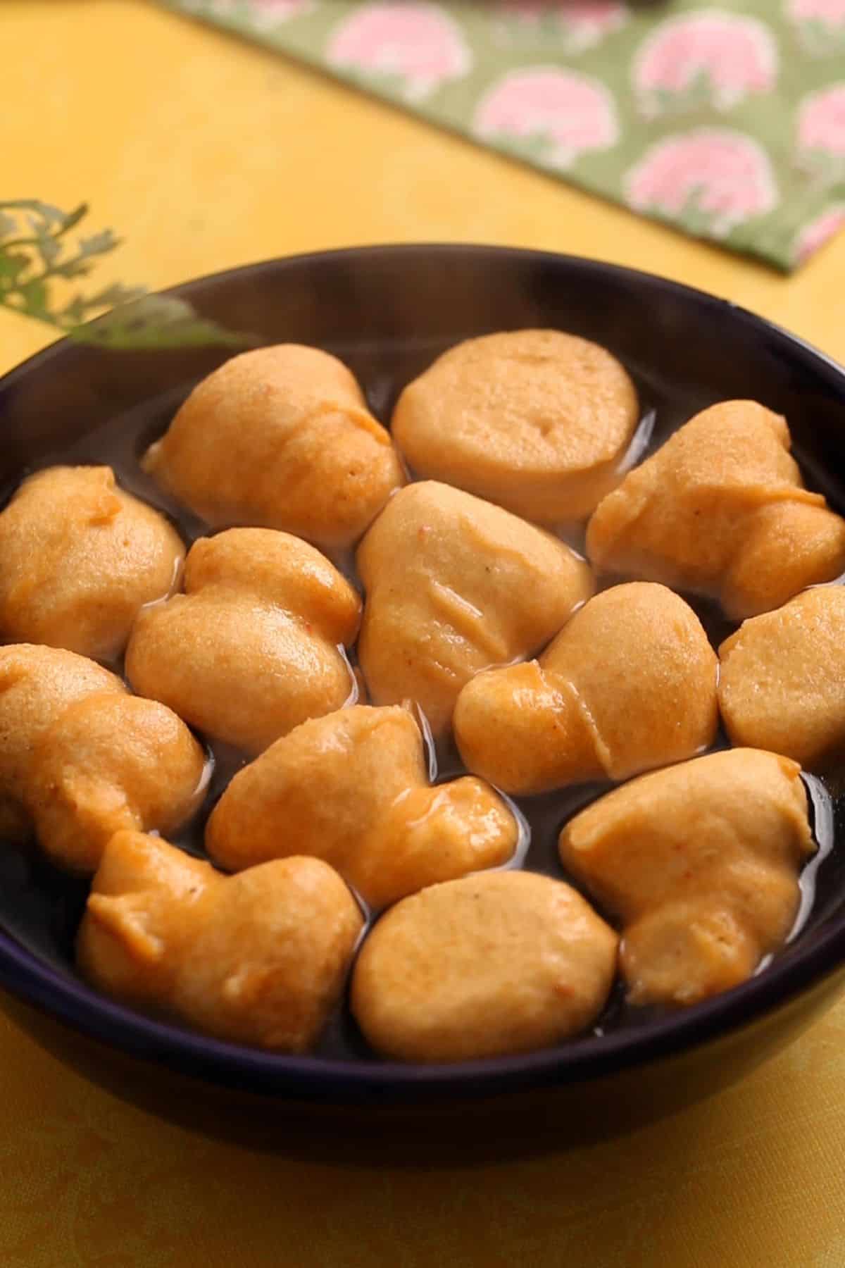 Bhalla are soaked in hot water. 