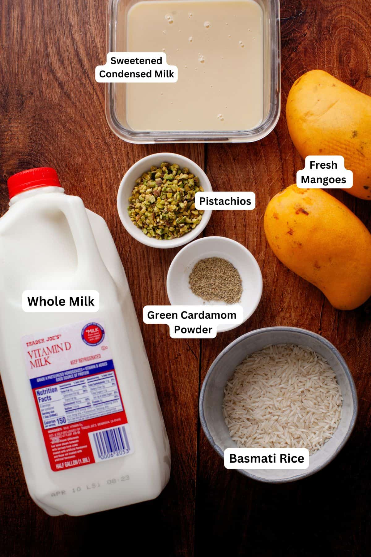 Ingredients needed to make mango kheer.