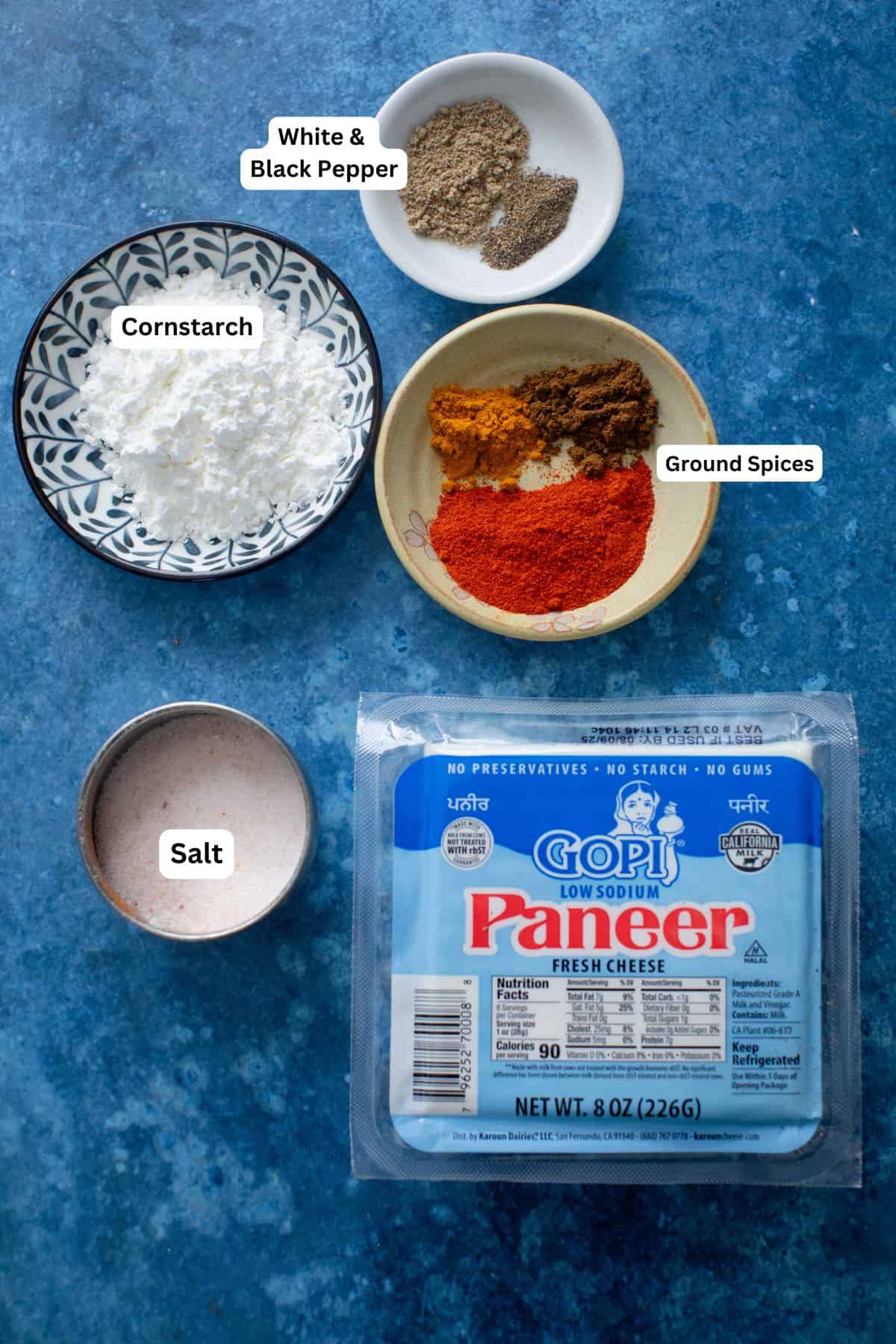 Ingredients Needed to make crispy paneer.