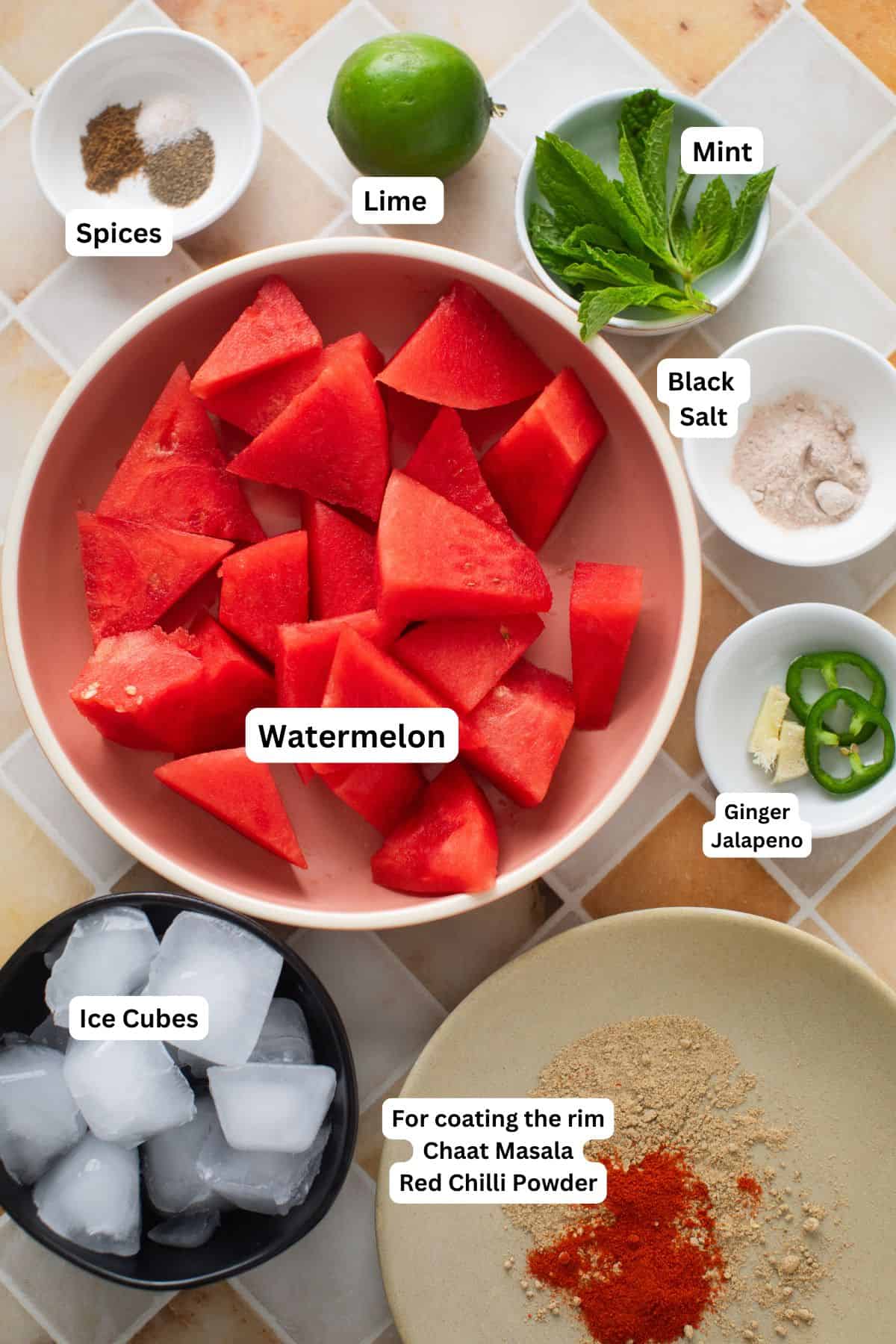 Ingredients for making watermelon jaljeera.