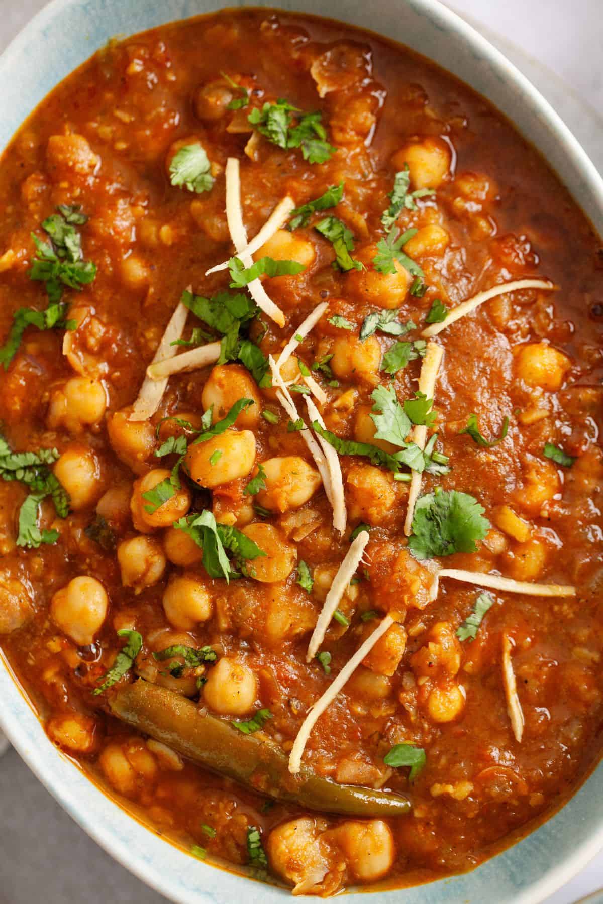 Closeup of chana masala.