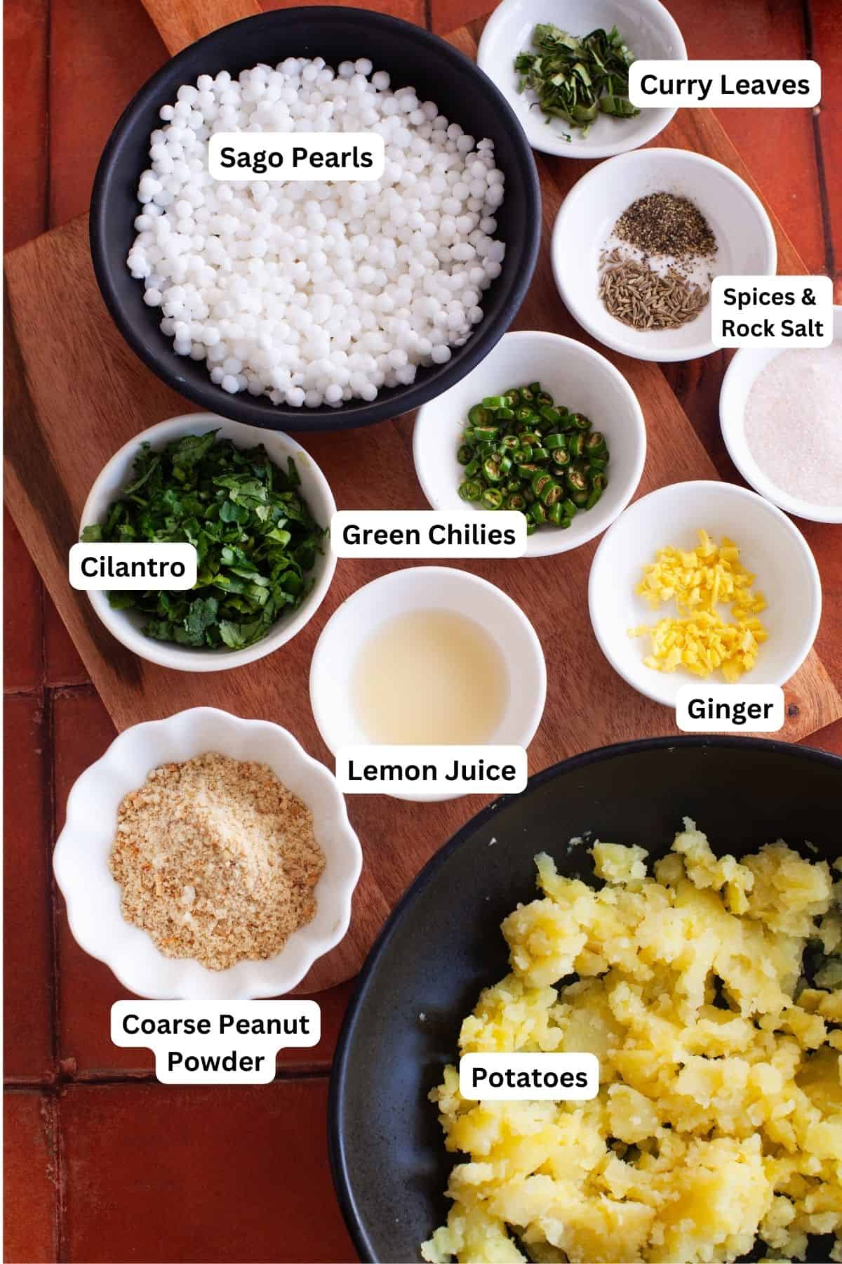 Ingredients needed to make sabudana tikki.