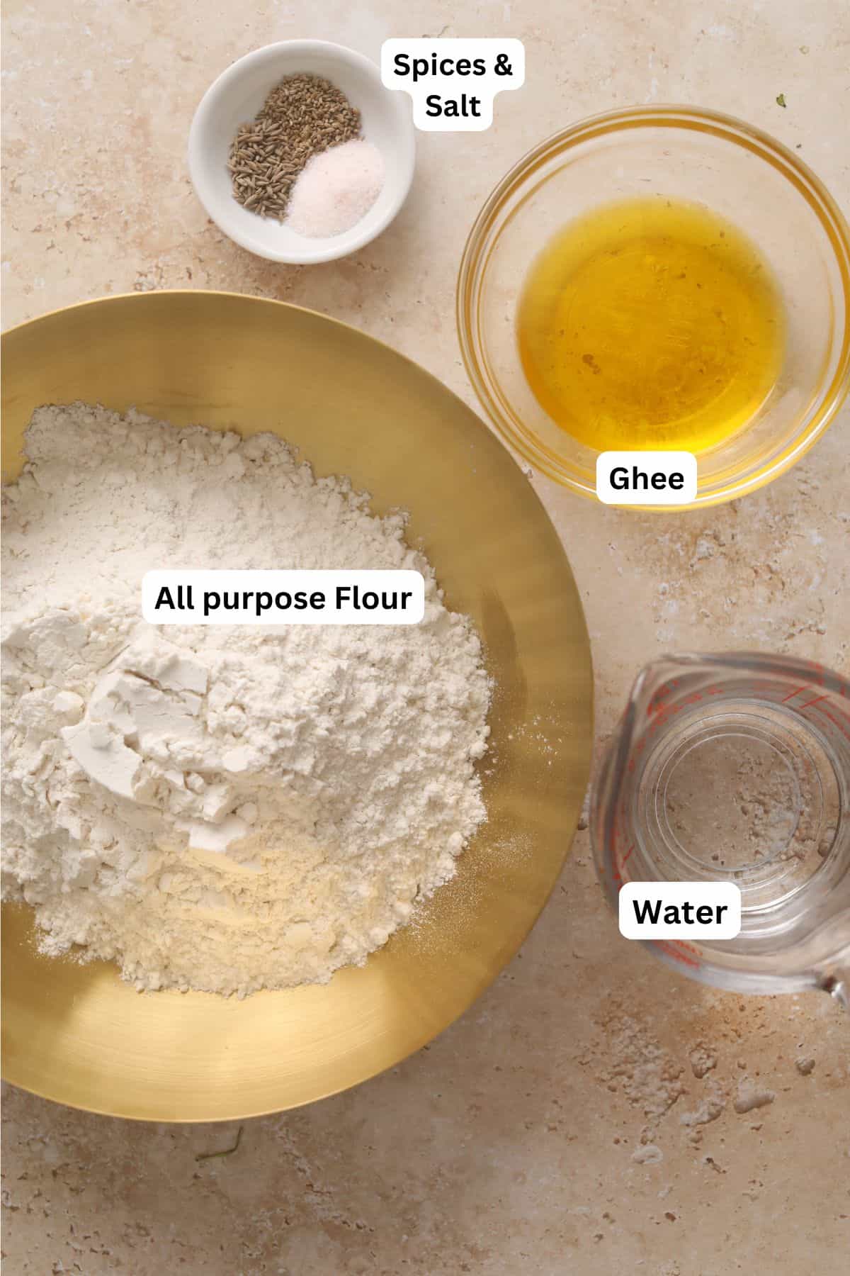 Ingredients for samosa dough.