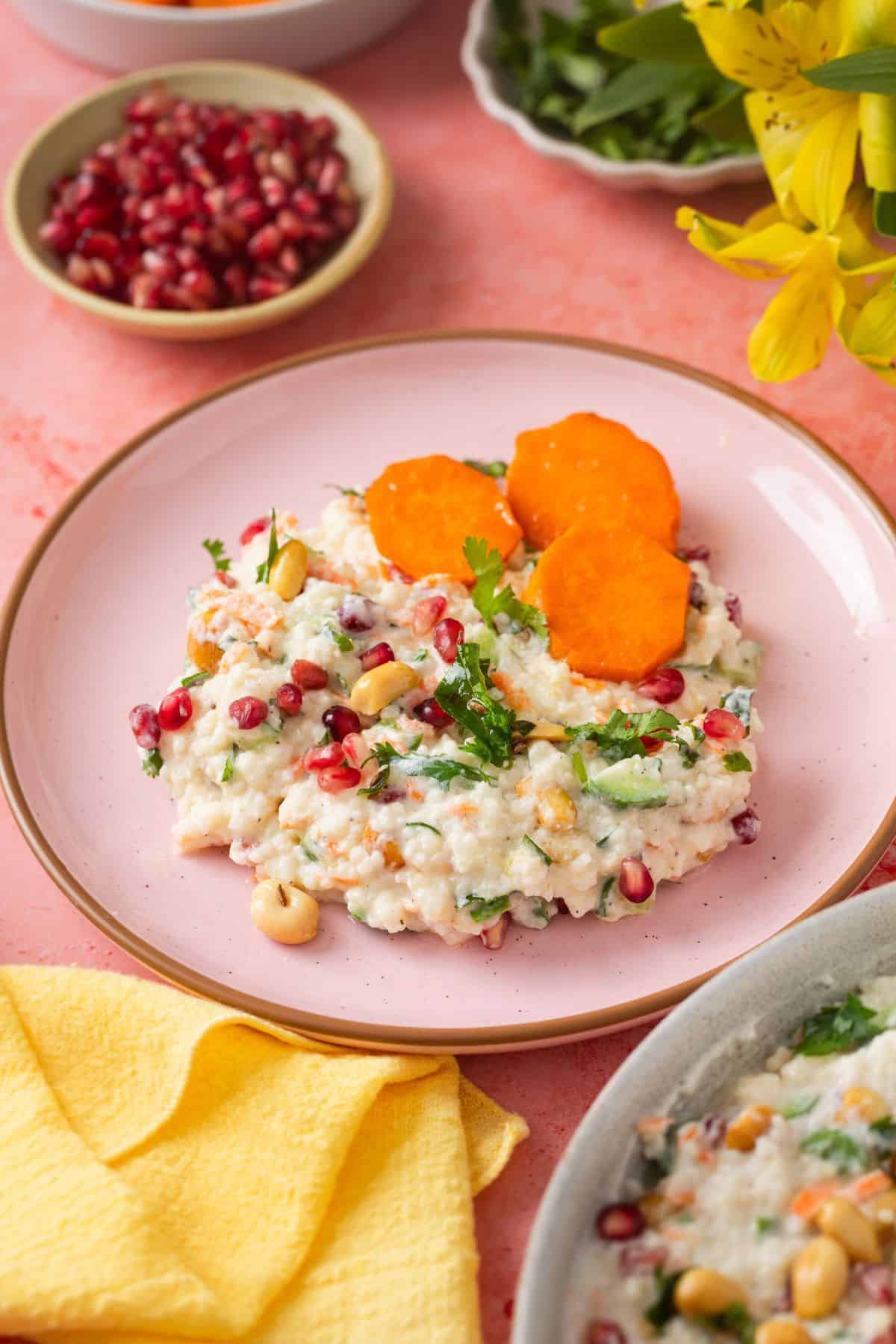 Side view of samo rice curd rice.