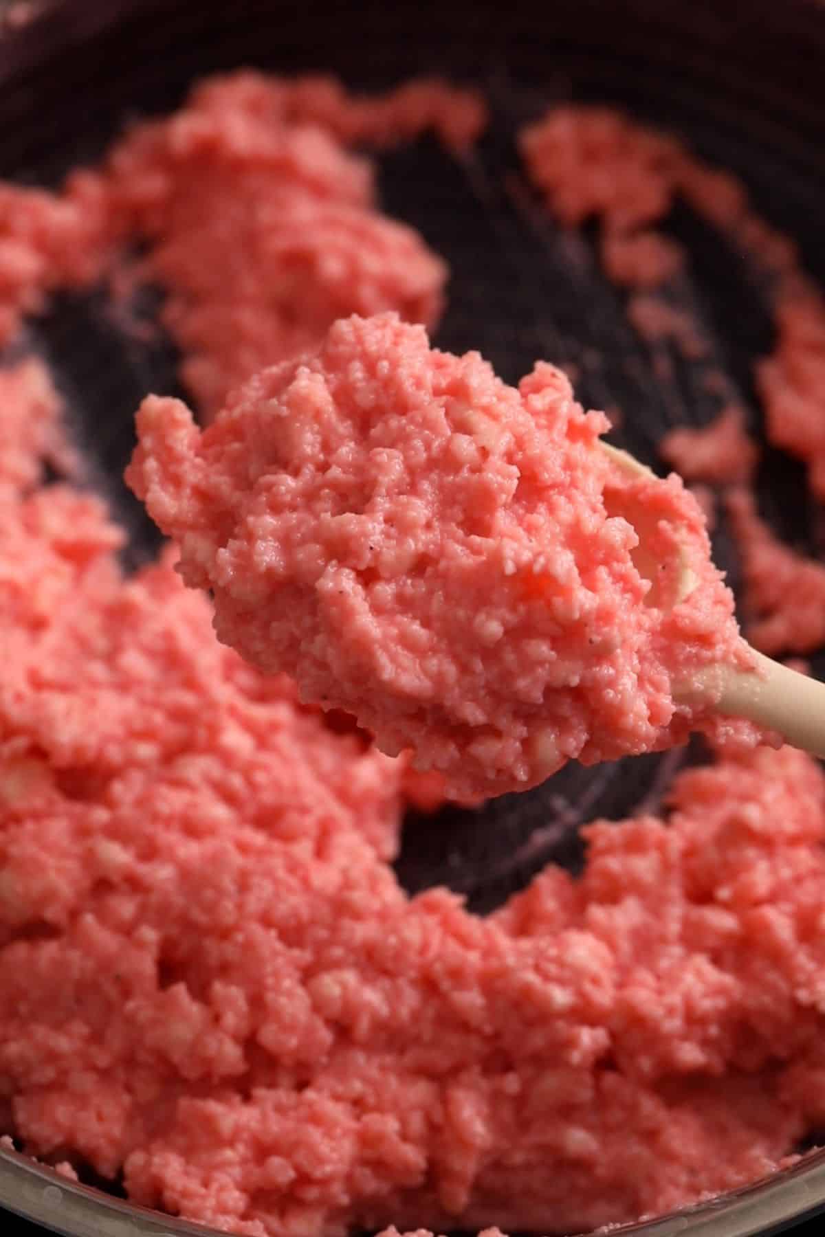 Kalakand mixture is thick and ready.