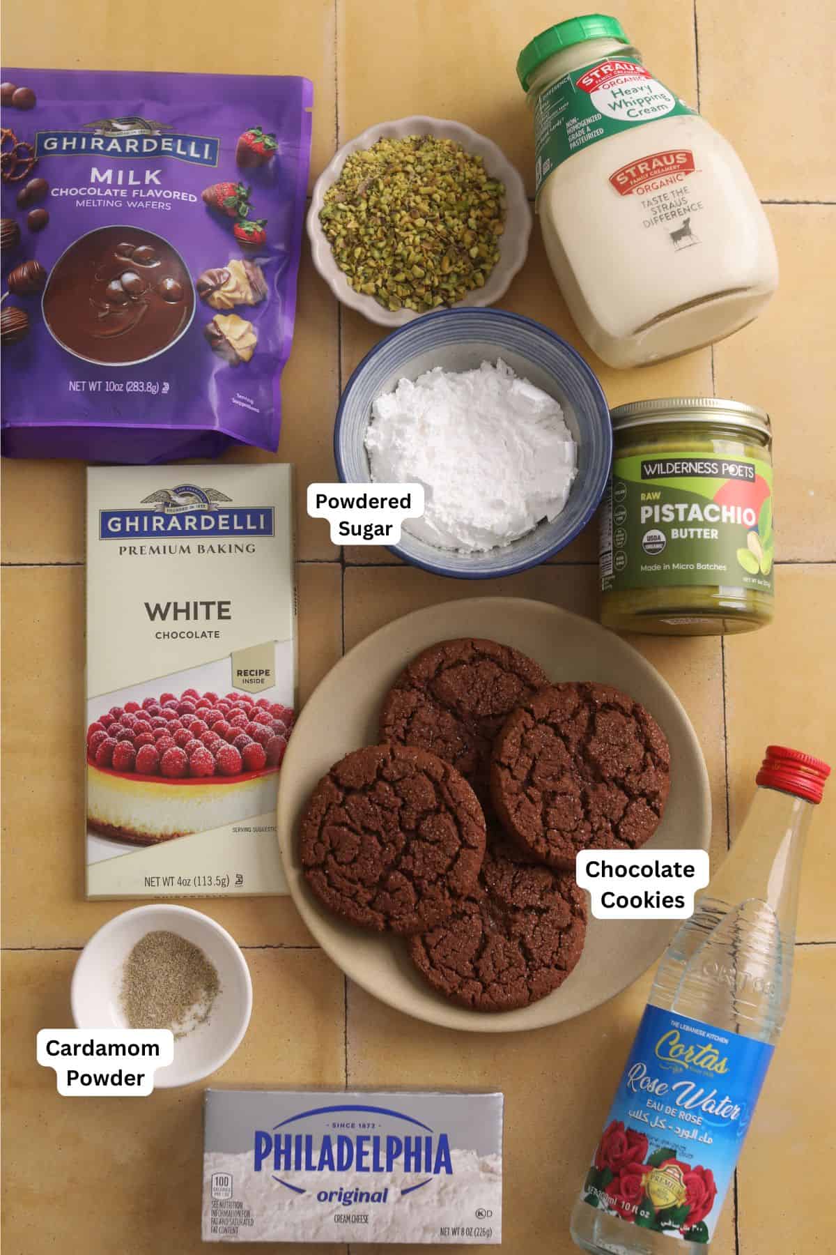 Ingredients Needed to make Pistacho cheesecake cups.