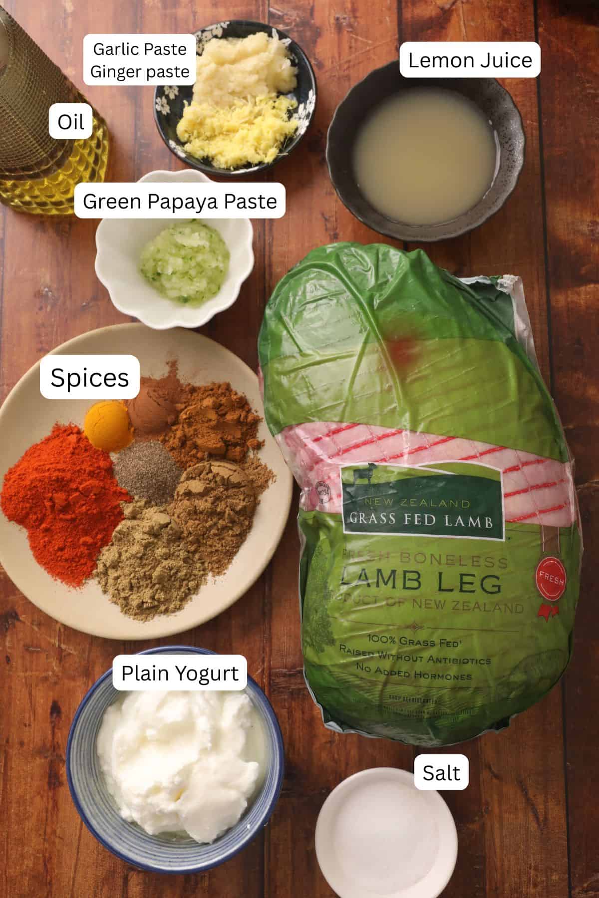 Ingredients Needed to Make Lamb raan roast.